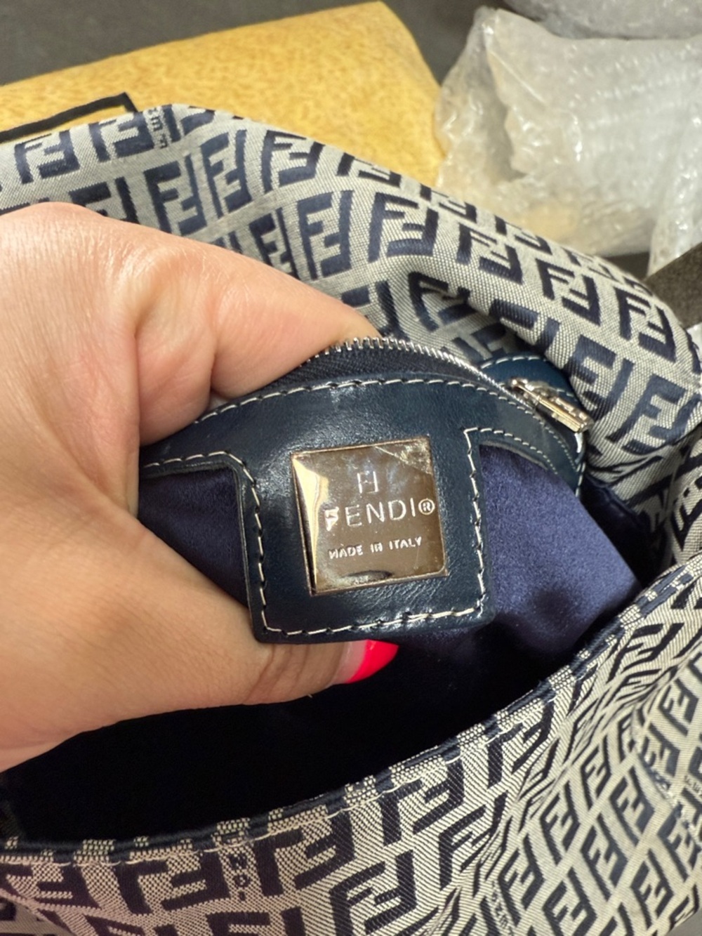 Fendi Zucca Mama Baguette Navy Blue Silver Hardware - Picture 10 of 12